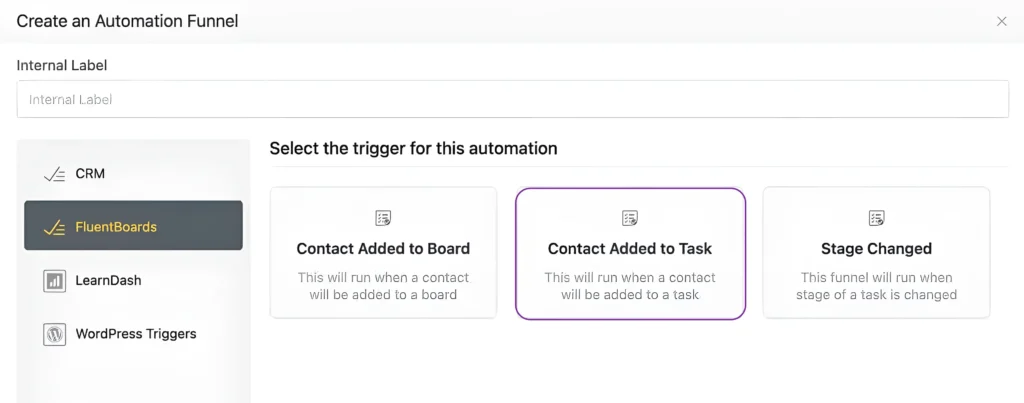 FluentBoards triggers in FluentCRM
